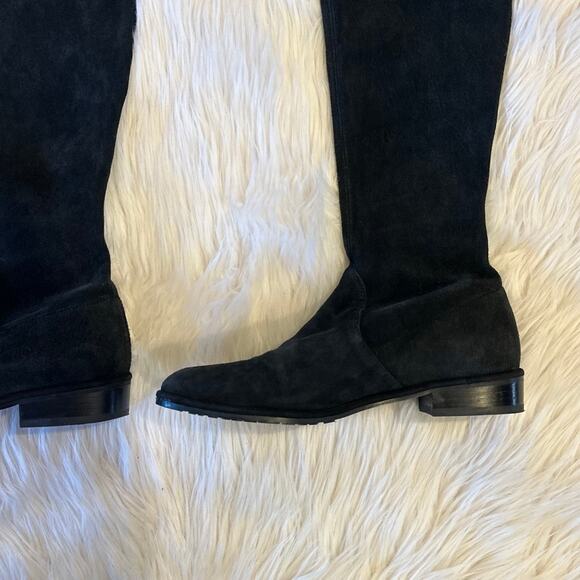 Stuart Weitzman Lowland Boots Over The Knee Suede Leather Block Heel Flat, Black - Picture 10 of 16